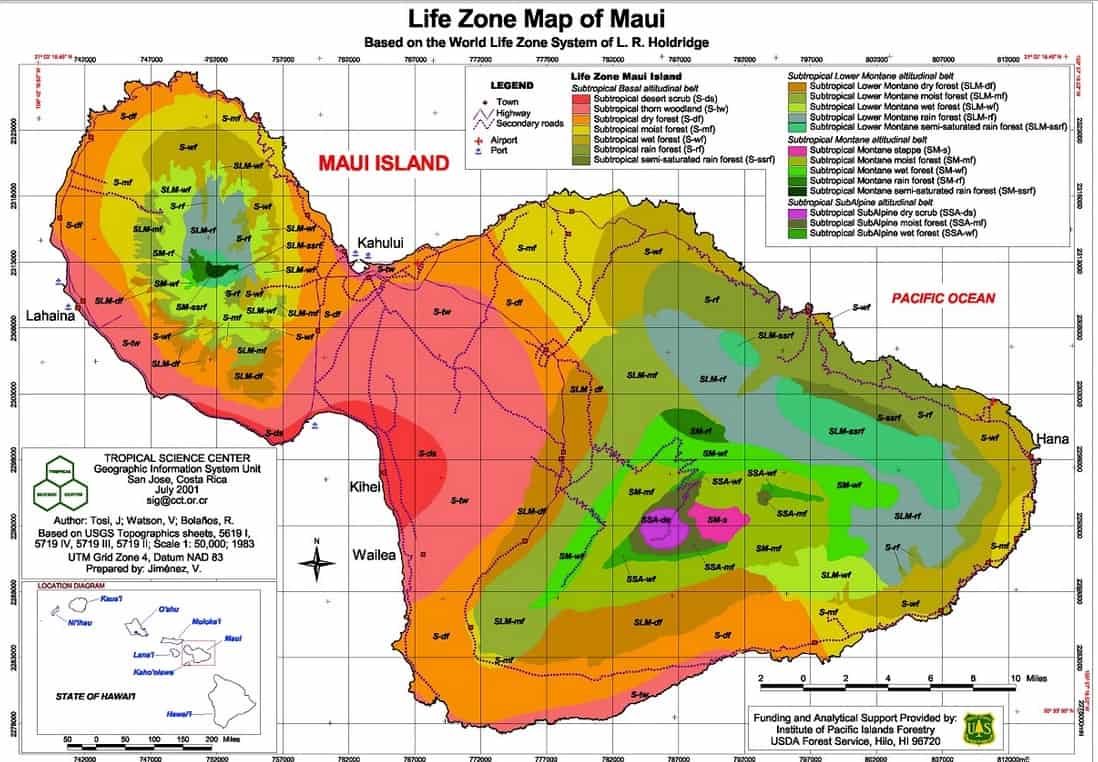 Maui Life Zone Map Based on World Life Zone System by L.R Holdridge