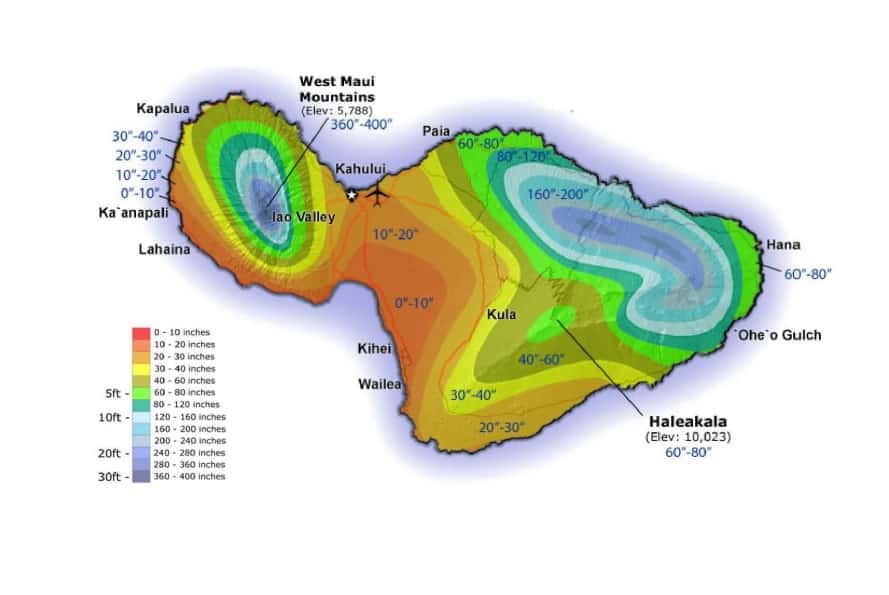 Maui Annual Rainfall Map