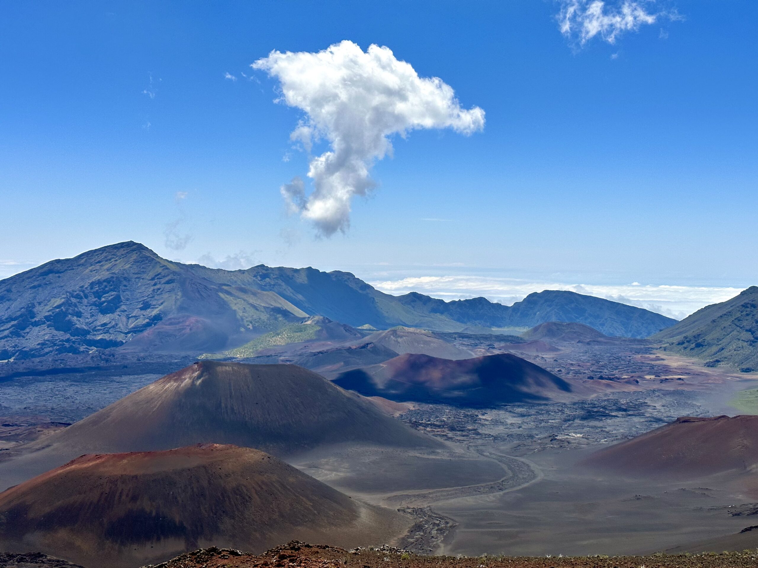 haleakala crater with clouds
